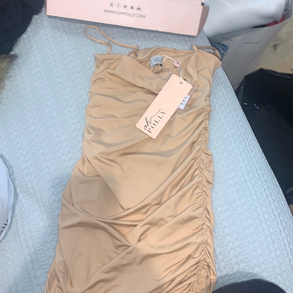 Oh Polly tan spaghetti strap dress